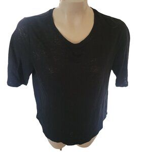 Who‎ What Wear Black Linen Semi-Sheer Lightweight Short Sleeve Womens Top Size L